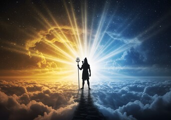 Obraz premium Silhouette of Hindu God Shiva on a Celestial Path
