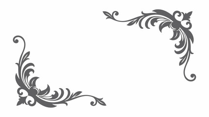 Elegant Gray Floral Corner Ornaments on White Background for Design Projects Invitations Cards and Decorative Elements with a Vintage or