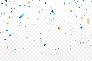abstract blue and golden confetti isolated on transparent background for celebration party