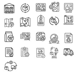 Green logistics sustainability management icons set for eco friendly supply chain
