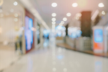 Bokeh for background. Blurred Background of Modern Shopping Mall with Bright Lights and Clean Floor Surface