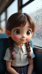 portrait of a little girl siting on bus