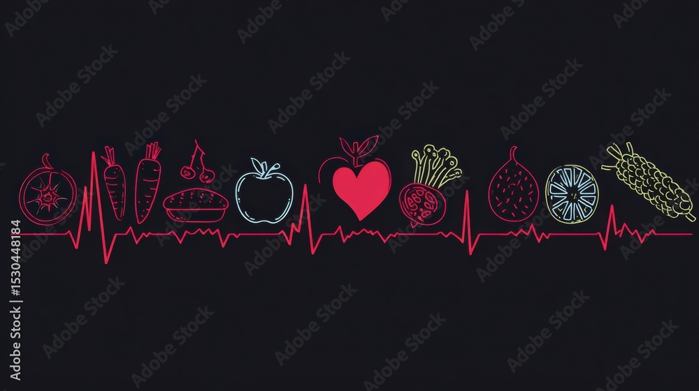 Poster pulse line showcasing healthy food icons with a blank space for creativity and personalization