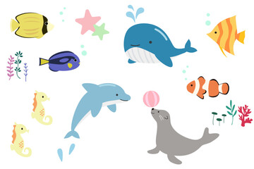 かわいい海の生き物のイラスト素材セット