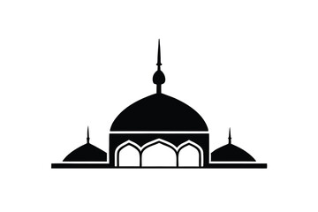 Black and white mosque silhouette with dome and arches