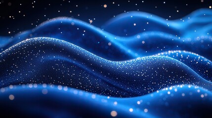 Obraz premium Blue digital wave, sparkling particles, dark background, tech concept