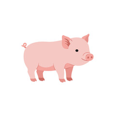 Cartoon pig standing happily on a white background, ideal for children's illustrations