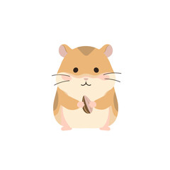 Cute cartoon hamster holding a nut in a minimalist white background setting