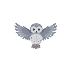 Cartoon owl with outstretched wings, set against a minimalistic white background