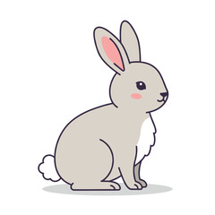 Cute cartoon rabbit sitting peacefully, showcasing its features against a simple background