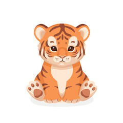 Cute cartoon tiger character with a friendly expression, set against a plain background