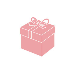 A beautifully wrapped pink gift box with a ribbon, set against a minimalistic white background