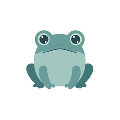 Cute cartoon frog with large eyes sitting against a plain white background