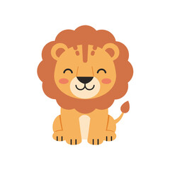 Cute cartoon lion with a cheerful expression against a plain background