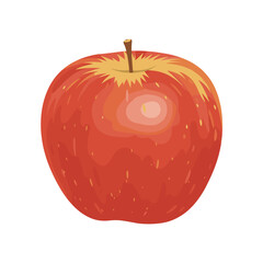 Vibrant red apple with a glossy surface and a small stem, set against a plain background