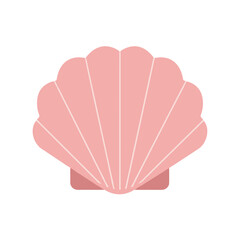 Close-up of a delicate pink seashell resting on a sandy beach with gentle waves