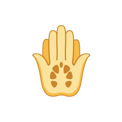 Cartoon-style illustration of a raised hand with paw prints, symbolizing playfulness