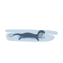 Playful otter swimming in calm waters, surrounded by gentle ripples under a bright sky
