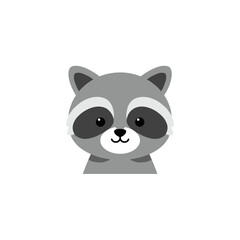 Cute cartoon raccoon character with a friendly expression against a simple background