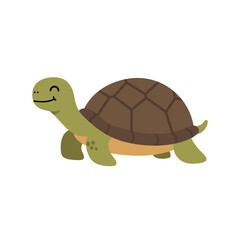 Cute cartoon turtle walking happily on a plain background, ideal for children's content
