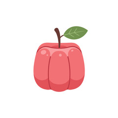 A vibrant, cartoon-style apple with a leaf, centered against a plain white background