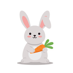 Adorable cartoon bunny holding a carrot on clean white background, ideal for kid-friendly designs