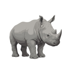 A detailed illustration of a rhinoceros standing confidently in a minimalist setting