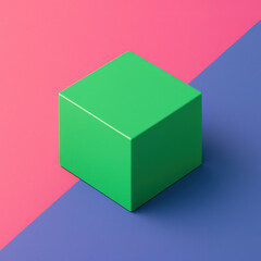 Fototapeta premium Green cube on colorful geometric background