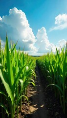 Fototapeta premium Sun-drenched sugarcane fields in Cuba, stretching to the horizon Lush green stalks sway gently in the breeze, ready for harvest A vibrant scene of Cuban agriculture and history , industry, sugar
