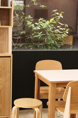 table and chairs in a cafe
