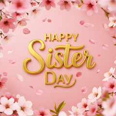 Happy Sister Day Pink Blossom Greeting