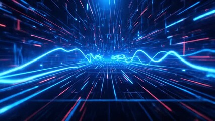 Hi-tech pixel interface animation with flowing electric lines and pulsing blue lights - Powered by Adobe