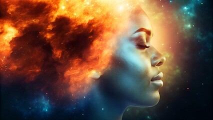 Obraz premium Cosmic Woman with Galaxy Hair