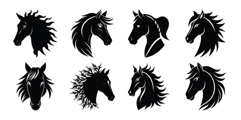 Silhouette Set of Horse Heads in Vector Styles on white background 