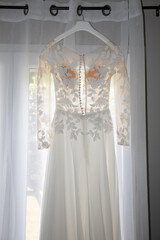 marriage day view behind rear wedding bride white dress back in dressin room