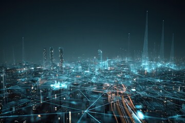 Smart city technology system offering digital data visualization for optimized urban management.