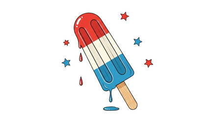Vibrant patriotic red, white, and blue popsicle melting, ideal for Fourth of July, Memorial Day, summer celebrations, and national holiday designs. Perfect for invitations, party decorations,