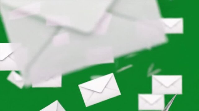 flying envelopes on green background