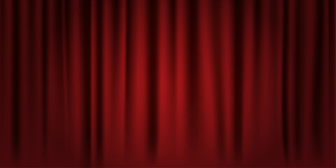 Red Stage Curtain Vector Background. Realistic Theater Drapes with Shadows, Classic Velvet Fabric for Performance, Show, or Cinema Design