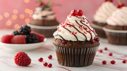 "Raspberry Delight: Decadent Cupcake with Swirled Frosting"