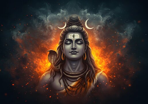 Serene Lord Shiva: Digital Painting of Hindu Deity