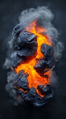 Glowing magma textures molten contrast, Fiery Lava Eruption with Rolling Smoke and Dark Rock Formation