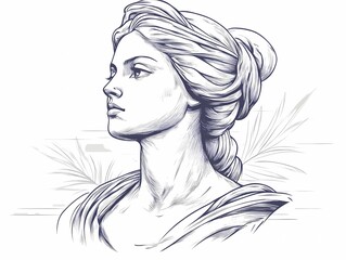 Greek classic portrait- bust ,  minimalistic sketch profile from pencil