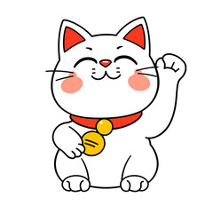 Cute maneki neko cat cartoon isolated on white background