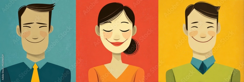 Poster benefits of smiling for body and mind explored through infographic in bright colors and simple illus