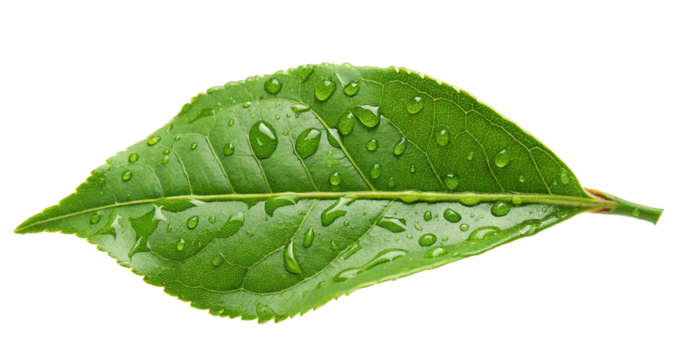 Fresh green leaf with water droplets close up macro photography for nature and plant stock images use case