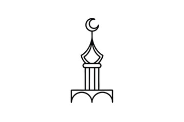 Minimalist Mosque Minaret Icon with Crescent Moon Outline