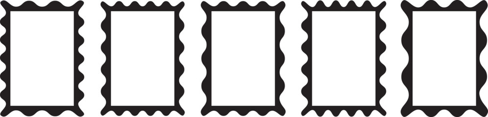 Retro rectangle frames with wavy and zigzag edges set. Trendy curved borders.