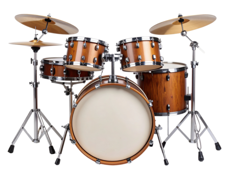 Complete Acoustic Drum Kit with Cymbals and Hardware, Isolated on White Background.PNG