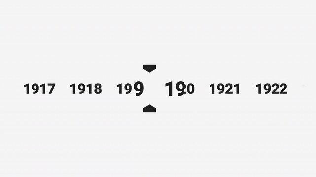 Horizontal timeline animation scrolling smoothly to the year 1918. Ideal for history documentaries, educational videos, or year-based content.